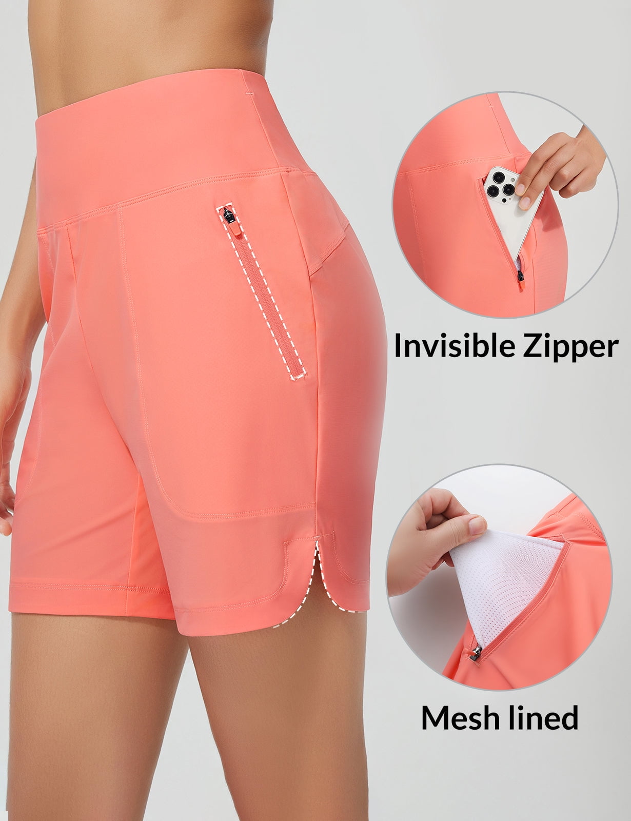 baleaf Women's 7'' Swim Board Shorts with Zipper Pockets High Waisted Tummy Control Long Beach Swimming Shorts UPF 50+ Quick Dry Modest Swimsuits Bottoms Pink XL