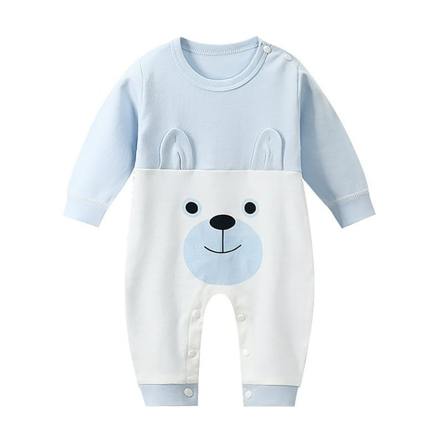 WEIYLL Jumpsuits for Girls Button Long Sleeve Overall Cartoon Cute Warm Spring Autumn Blue Toddler Clothes for 12-18 Months