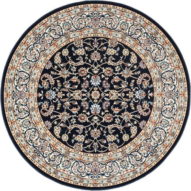Unique Loom Narenj Medallion Pattern Area Rug 5' x 5' Round Navy Blue/Tan