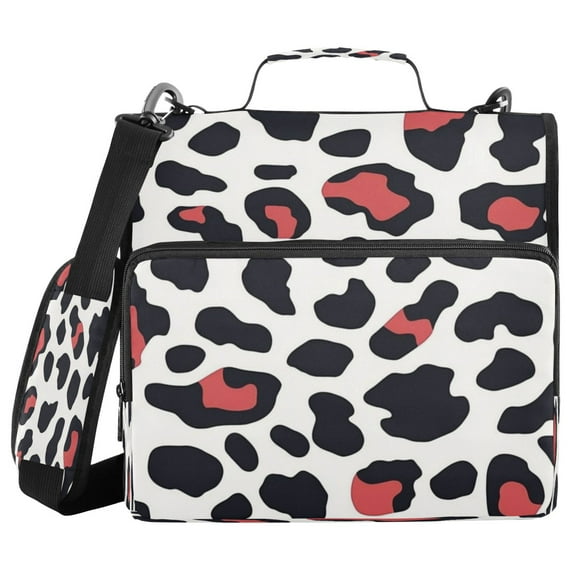 Water-Resistant 3-Ring Binder Organizer with Multiple Pockets Zipper Binder Bag for Office Dark Red Leopard Print