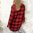 thumbnail image 4 of Womens Flannel Plaid Shirt Shackets Mid Length Pocketed Button Up Casual Lightweight Fall Spring Jacket Blouses (XL, Red), 4 of 7