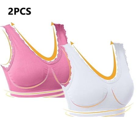 Juslio Minimizer Bras for Women 2PC Lace Wirefree Solid Vest Breasted Bra