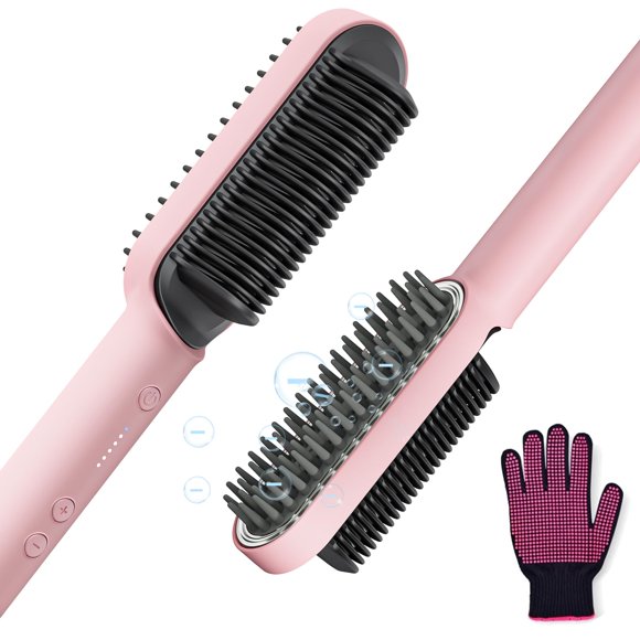 ISTORAGE Hair Straightener Brush, Upgraded Silicone comb & Hair Brush 2 in 1 for Straightening, Heating Brush 5 Temps For All Hair Types, Straightening Comb with Negative Ions for Styl