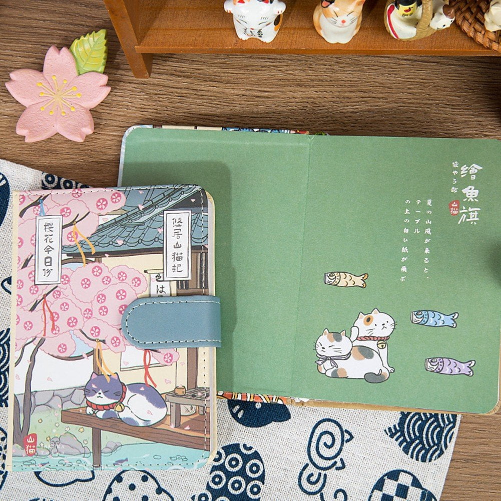 Cute Travel Journal Pu Leather Cover Journal Notebook Kawaii Japanese Sketchbook Journal Diary with Magnetic Buckle