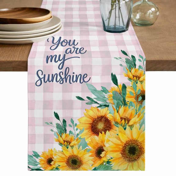 Sunflower Table Runner 60 Inches, Summer Botanical Yellow Floral Purple Plaid Bed Runner Dresser Scarves Tabletop for Indoor Outdoor Parties/Ceremony/Banquet, 13" x 60"