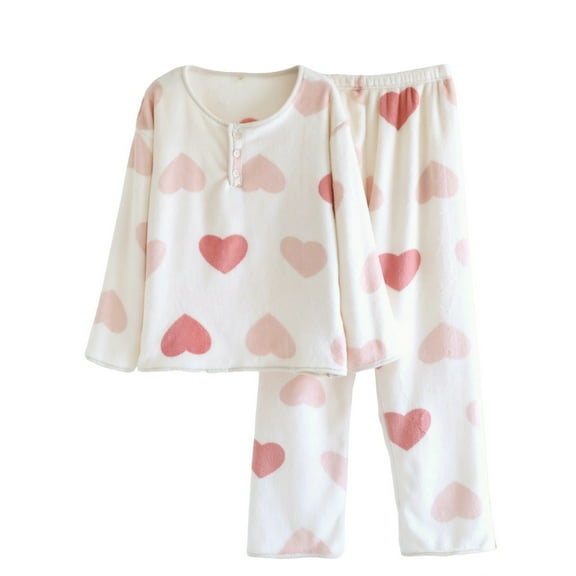 Hvot&aat Women's Flannel Comfy Warm Pajamas Sets Long Sleeve Henley Tops and Trousers Loungewear