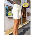 thumbnail image 2 of Women's High Waisted Stretch Denim Bermuda Shorts, Off-White Cream, with Raw Frayed Hem and Contrast Stitching, Summer Casual Bottoms, 2 of 7