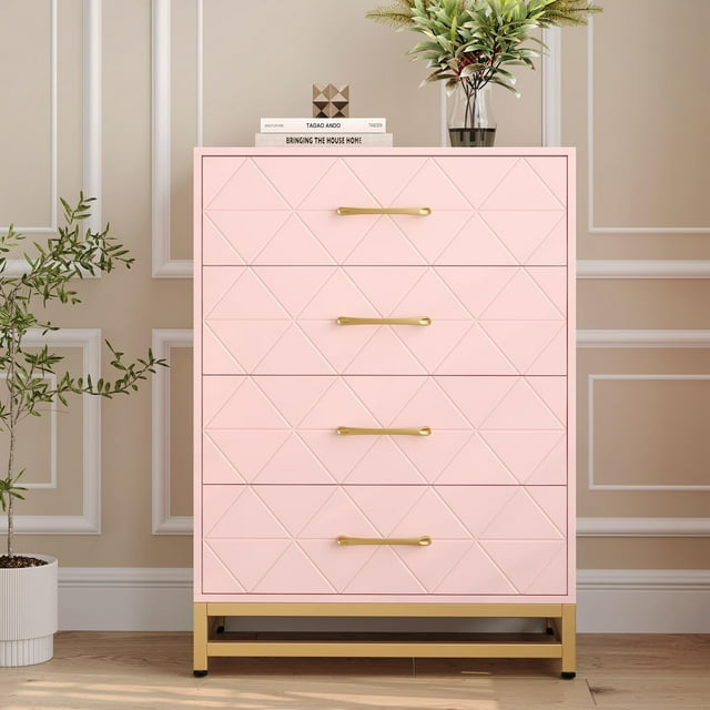 Commode pour Chambre avec 4 Tiroirs, Meuble Télé Commodes Commode pour Salon Couloir Entrée, Panneau MDF, Blanc