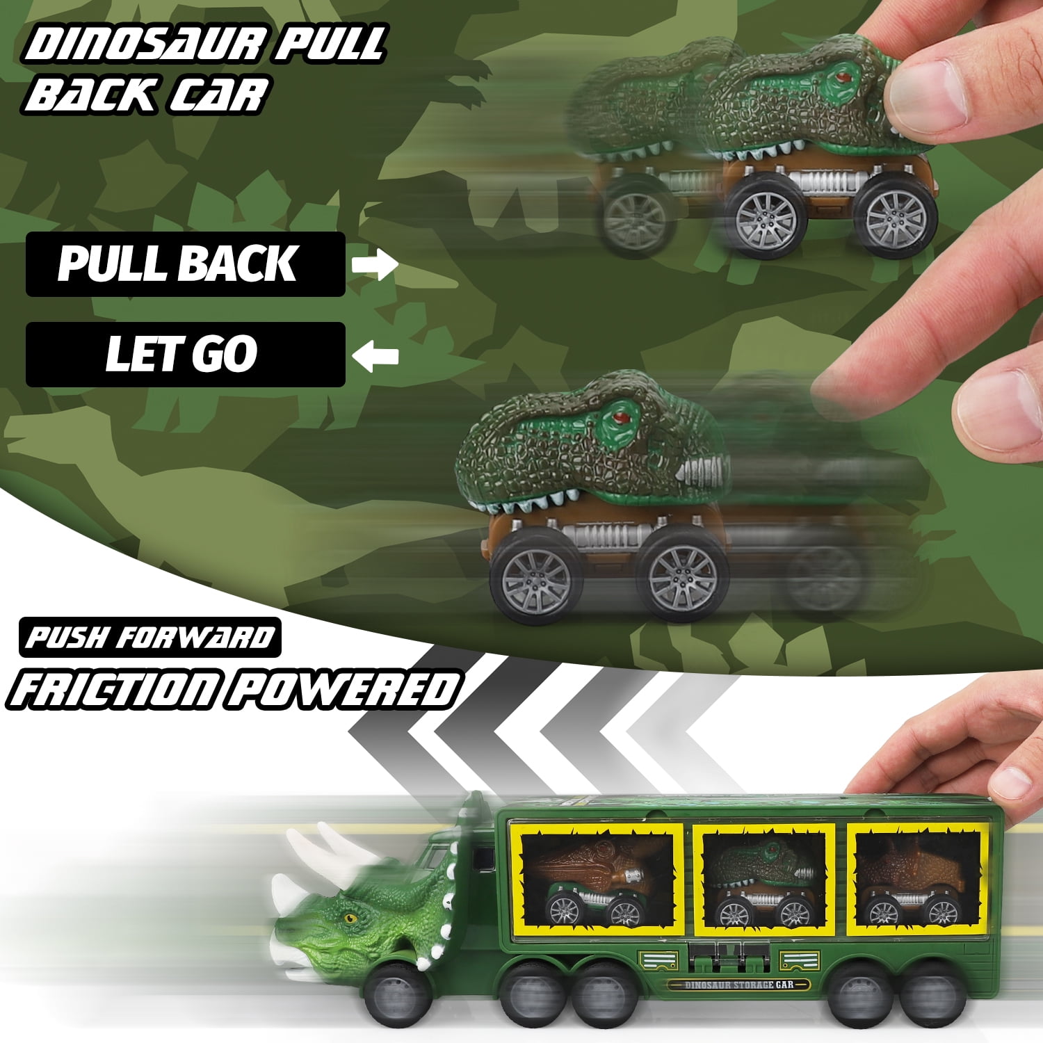 TOY Life Dinosaur Toy Truck for Kids 3 - 8 with Pull Back Car Toys, 9 in 1 Monster Truck for Boys and Girls, Dinosaur Transport Truck for Kids, Dinosaur Toys for Kids 3-7