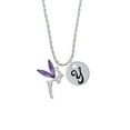 thumbnail image 2 of Delight Jewelry Silvertone Large Fairy with Purple Wings Silvertone Script Initial Disc - Y - Charm Necklace, 20"+3", 2 of 4