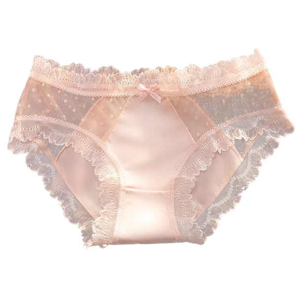 Gibobby Calzones de encaje para mujer Calzoncillos de malla de seda de hielo sin costuras para mujer Ropa interior cómoda con borde de encaje de algodón Bowknot(Rosa,Talla única)