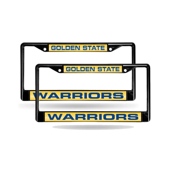 Golden State Basketball Warriors (Set of 2) Black Metal Laser Cut License Plate Frames