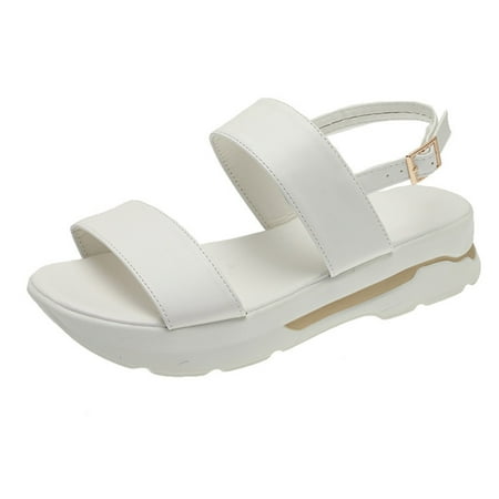 

Pimfylm Sandals For Women Dressy Summer Women s Open Toe Ankle Strap Casual Flatform Platform Sandals White 7
