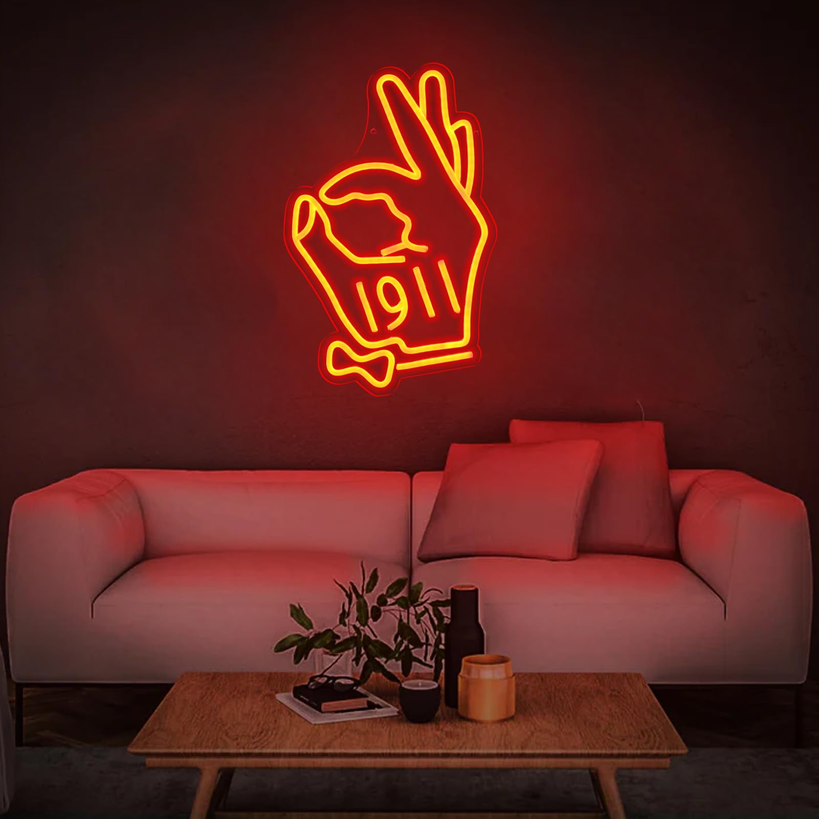 JFLLamp LED Neon Sign Hand Gesture Light Red Dimmable Wall Decor USB Powered Hanging Light for Room Dorm Decoration