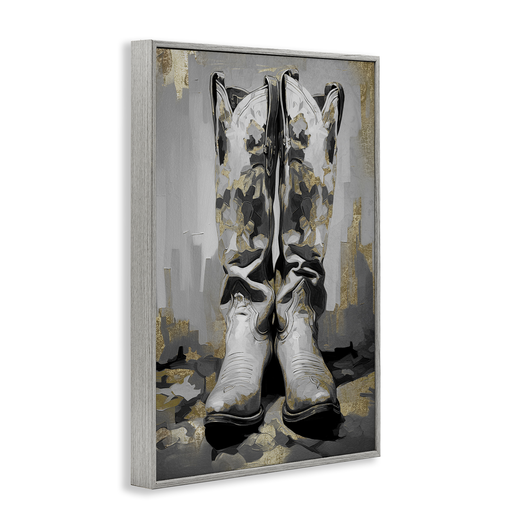 Stupell Industries Glam Streaked Boots Beauty & Fashion Painting Gray Framed Art Print Wall Art, 12 x 18