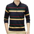 thumbnail image 2 of Fnnxeal Mens Polo Shirts Button Striped Collared Long Sleeve Casual Fall Winter Green Polo Shirts for Men Size XL, 2 of 9