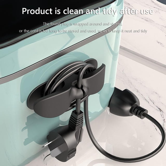 Envoltura de almacenamiento de cable adhesivo con clip organizador de cables de 1 pieza (negro)