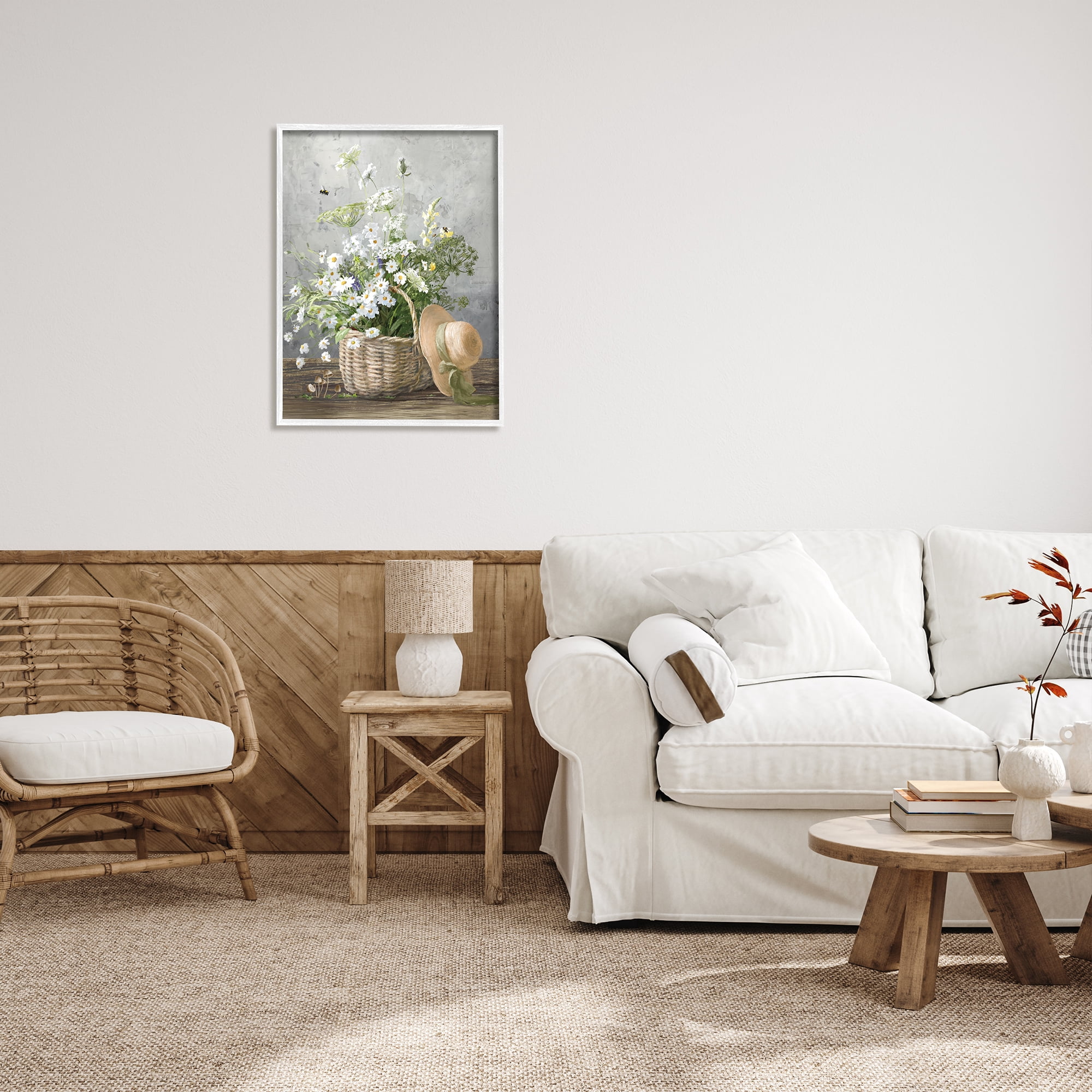 Stupell Industries Country Daisy Basket Botanical & Floral Painting White Framed Art Print Wall Art, 24 x 30
