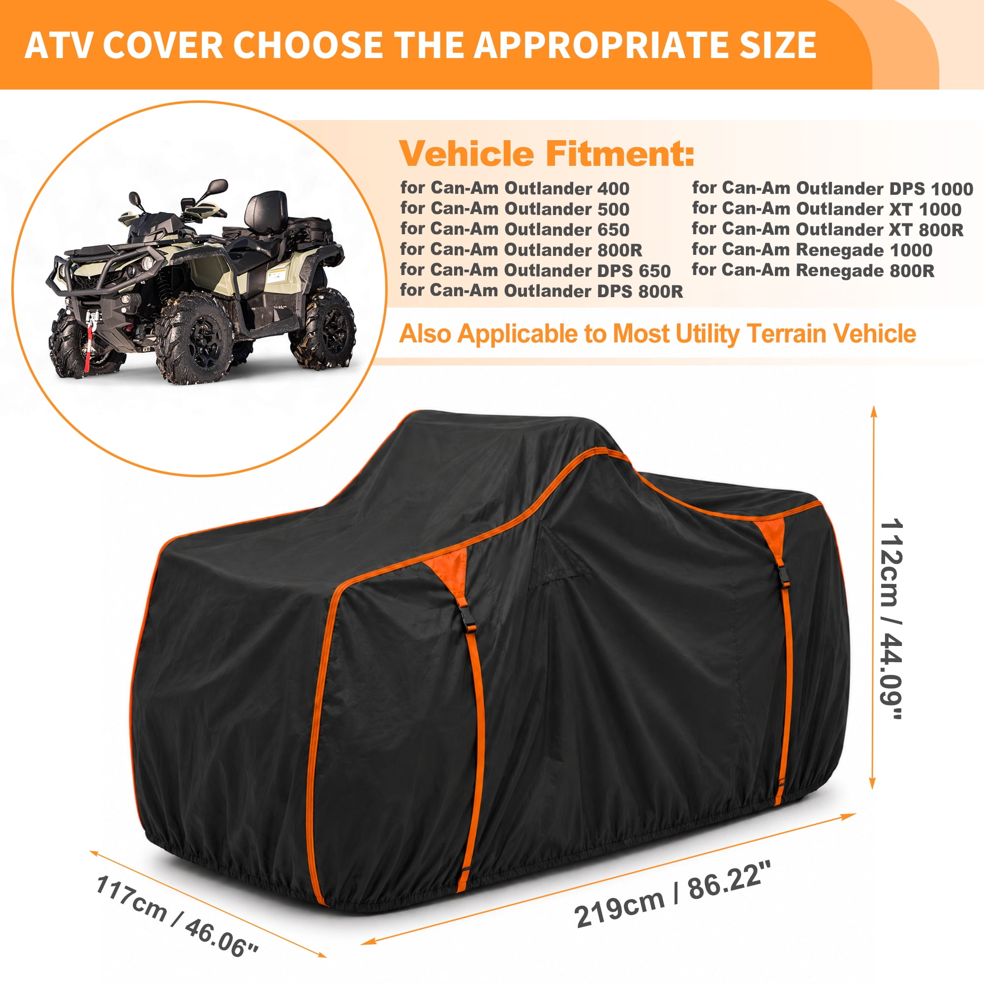 Unique Bargains ATV Cover for Can-Am Outlander 400 Waterproof Protection Black Orange