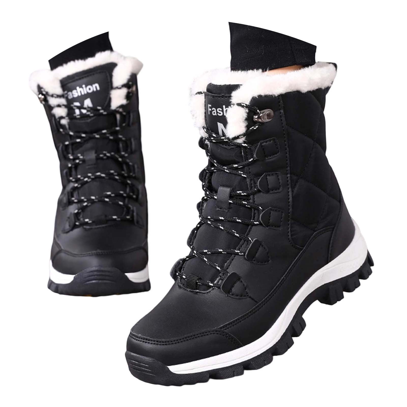 Gyexs Womens Snow Boots Waterproof Insulated, Womens Winter Shoes Wide, Adjustable, Bungee, Hiking, Bump Toe, Outerwear, Black, Size 7