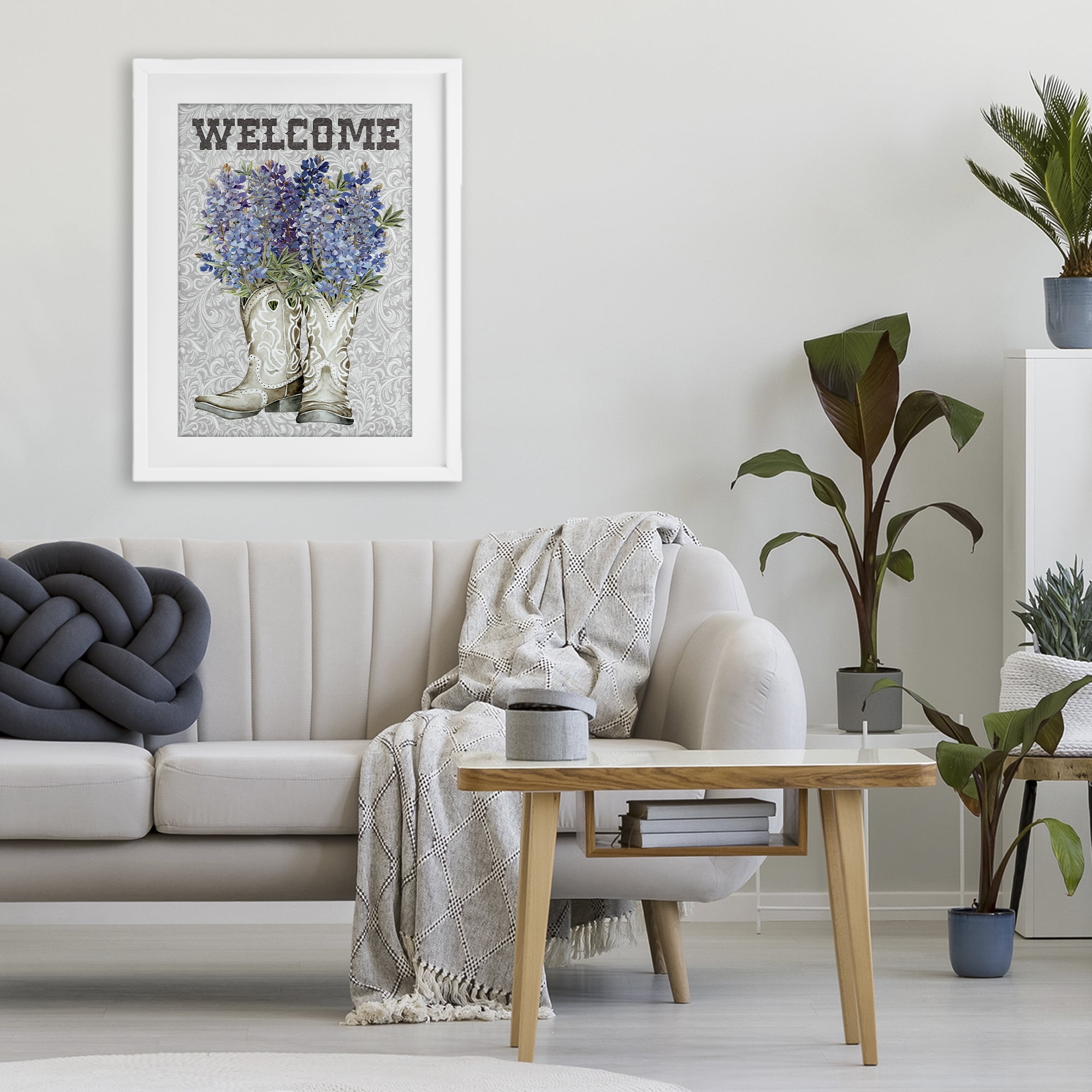 Stupell Industries Welcome Bluebonnet on Paisley White Framed Print Under Glass, design by Cindy Jacobs