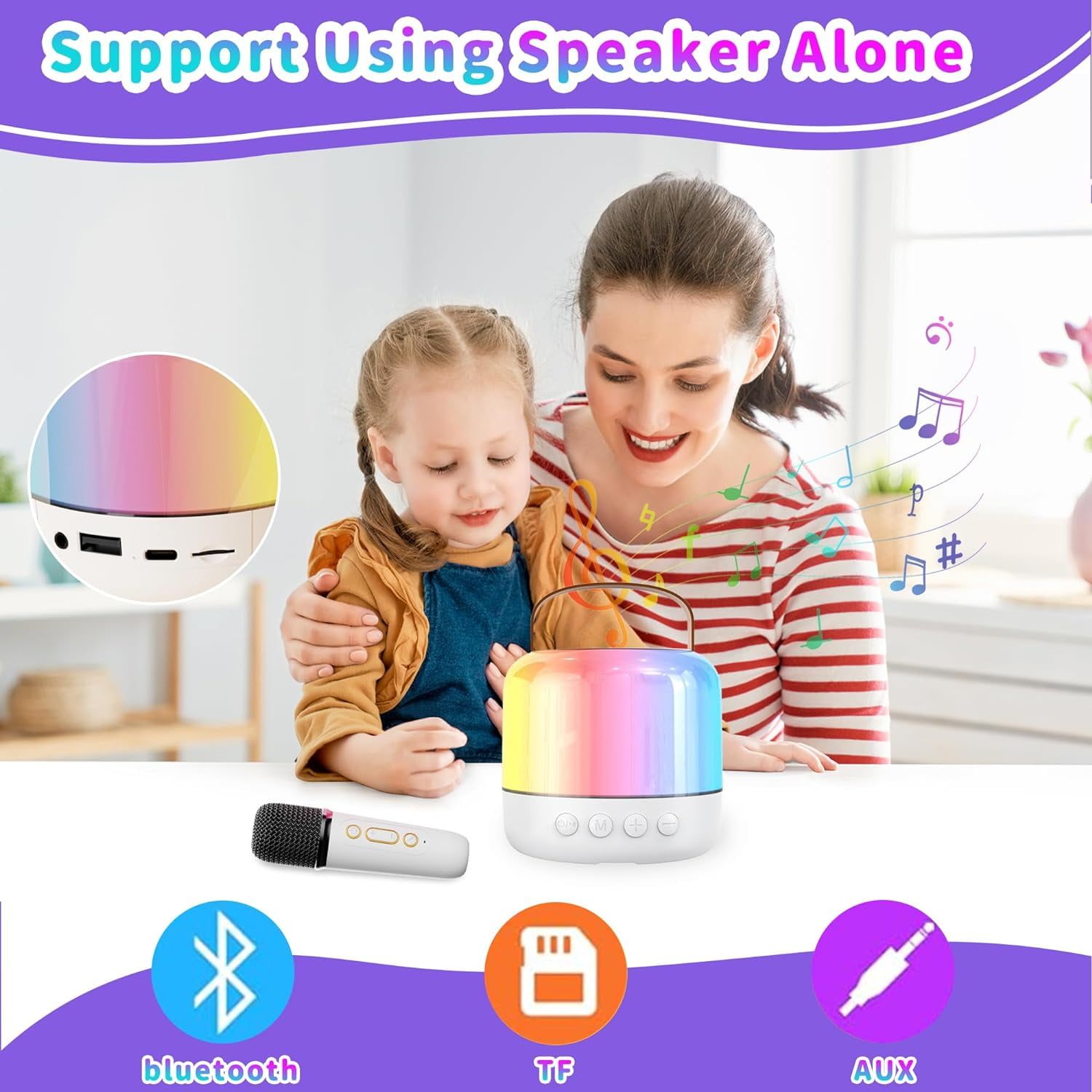 Mini Karaoke Machine for Kids Adults, Portable Bluetooth Speaker with 2 Wireless Microphones and LED Lights, Karaoke Toys Gifts for Girls Boys 4, 5, 6, 7, 8, 9,10,12+ Years Christmas Birthday Party