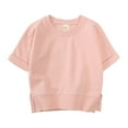 thumbnail image 3 of CHUOU Toddler Kids Boy Girl Solid Cotton Pullover Short Sleeve Sweatshirt T Shirt Crewneck Tops Shorts Set Spring Summer Clothes, 3 of 4