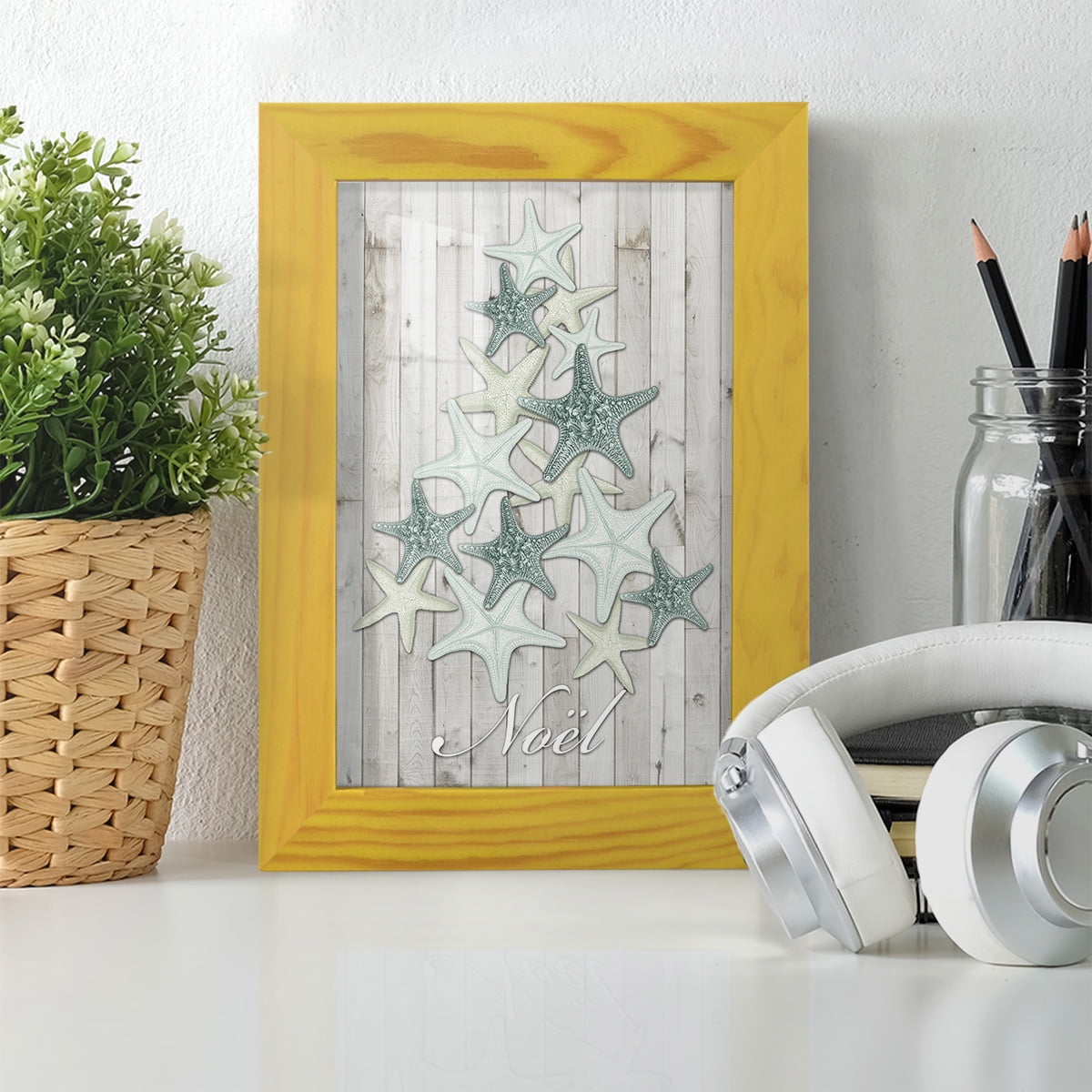 Coastal Christmas IV -Framed Print w/glass-Sunflower Yellow