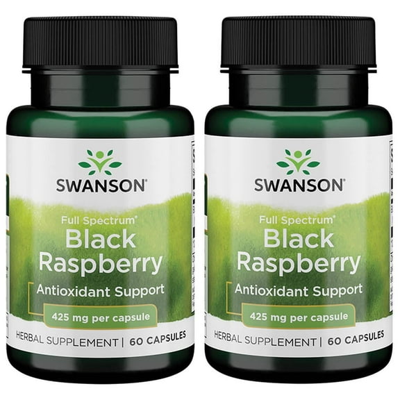 Swanson Black Raspberry - Herbal Supplement Promoting Overall Wellness Support - Natural Source Of Flavonoids & Vitamin C - (60 Capsules, 425mg Each) (2 Pack)