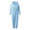 thumbnail image 5 of GiLiling Girls Fleece Zip up Jumpsuits Kids Hooded Rompers Costume Fuzzy Cute Animal Onesie Winter Warm Zipper Jumper (Sky Blue, 10-11 Years), 5 of 5