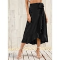 thumbnail image 5 of Womens One-Piece Wrap Tie Waist Solid Color Irregular Hem Chiffon Midi Skirt Elegant Flowy Black L, 5 of 8