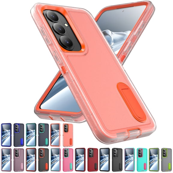 Decase 3-in-1 Shockproof Case for Samsung Galaxy S26 ,3-Layer Heavy Duty Anti-Scratch Hard Case,Rugged Kickstand Cover,Clear Orange