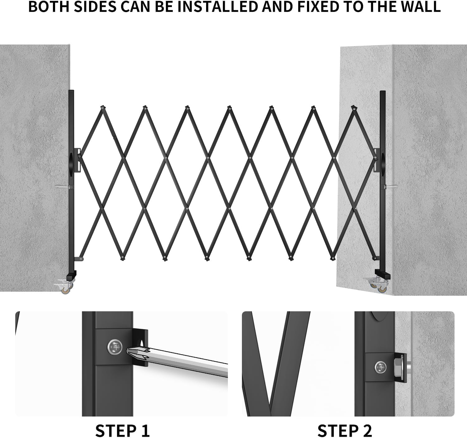 Expandable Barricade Gate,82" Metal Safety Barrier Gate with Casters,Accordion Garden Yard Outdoor Indoor Fence Folding Security Dog Gates Wall Mount,Black