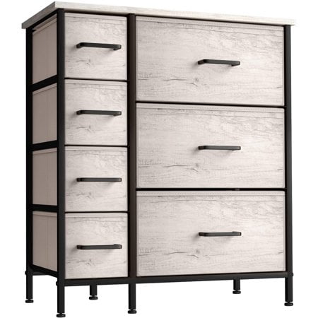 Sorbus Dresser with 7 Faux Wood Drawers - Storage Unit Organizer chest for clothes - Bedroom, Hallway, Living Room, closet, & Dorm Furniture - Steel Frame, Wood Top, & Easy Pull Fabric Bins