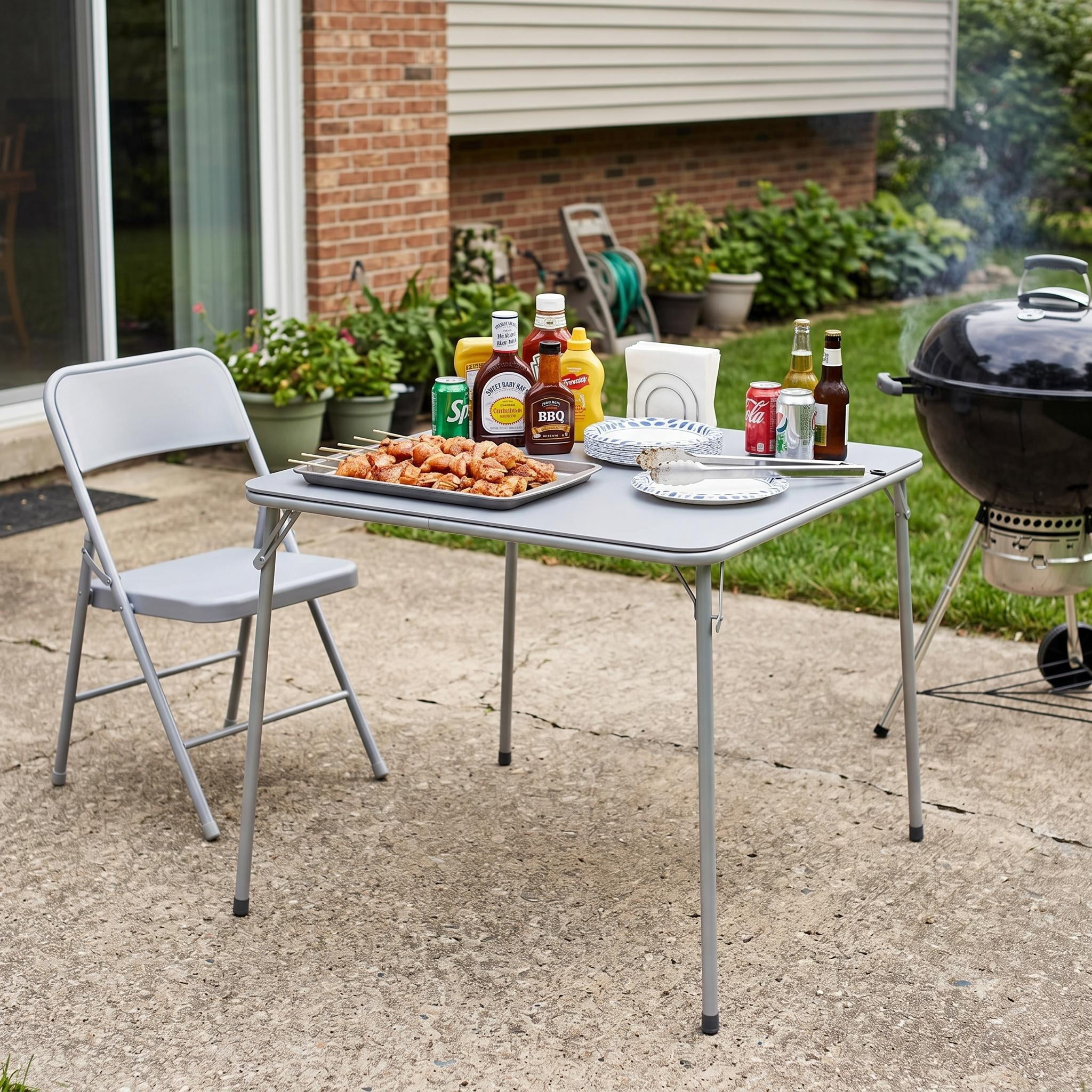 Homy Casa 34" Square Folding Table, Portable Card Table for Dining, Games, Camping, Gray
