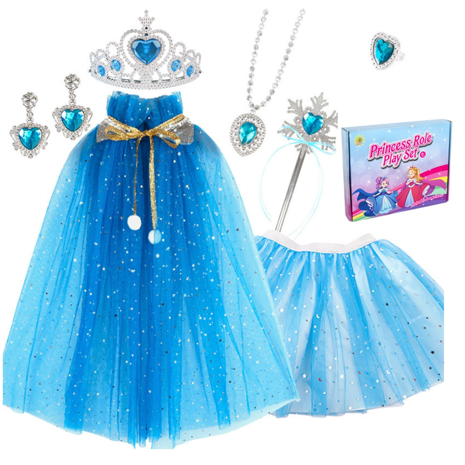 AOXTOY Dress-up Cosplay Toys for Girls, Princess Dress Up Clothes Cape Skirt Set, Pretend Play Princess Dress Cloak Jewelry Crown Wand - image 1 of 5