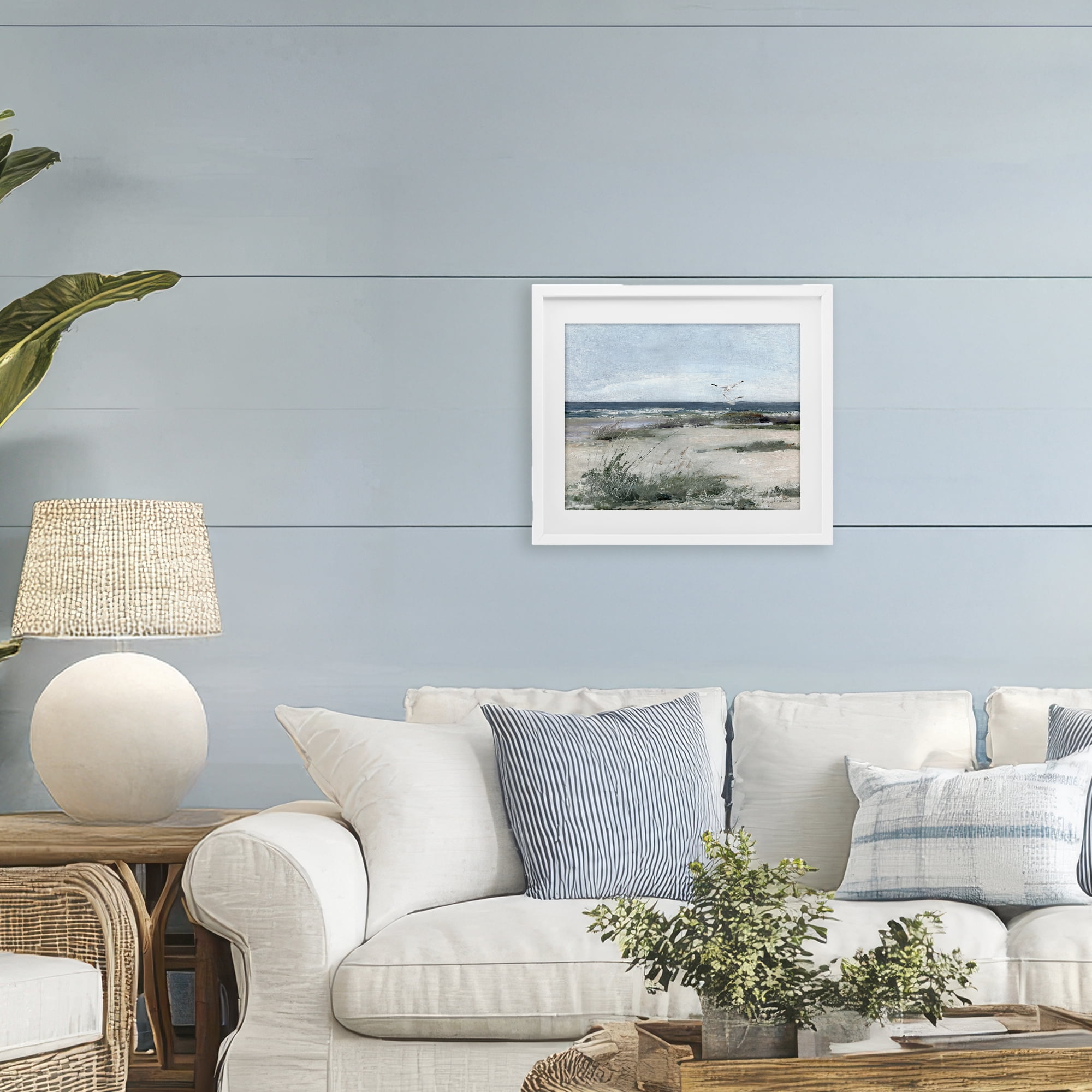 Stupell Industries Seagull Pair over Waves White Framed Print Under Glass, design by Sally Swatland