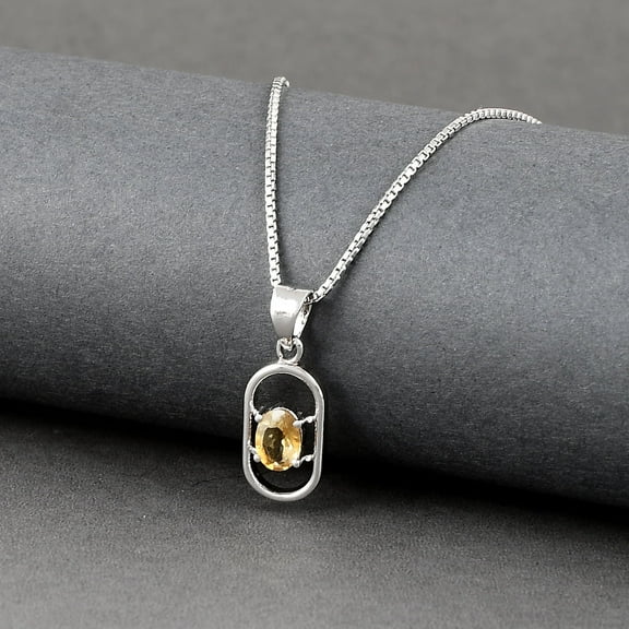 Femme Jam 925 Sterling Silver Oval Cut Natural Citrine Gemstone Necklace for Women