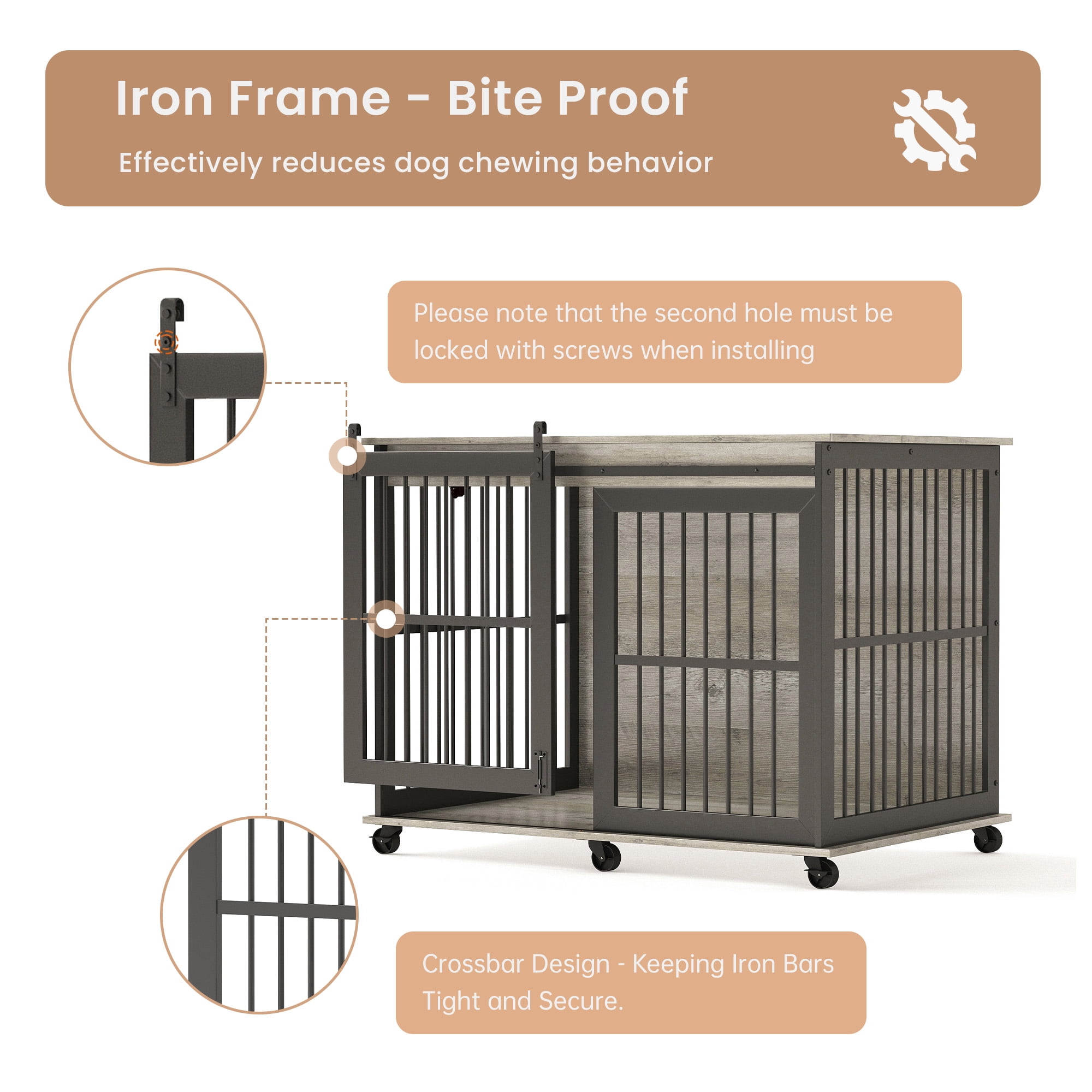 Pefilos 43" Heavy Duty Dog Crate, Furniture Style Dog Cage Sliding Iron Door with Wheels, Mat, Dog House for Indoor Dogs, Gray Pefilos 43" Heavy Duty Dog Crate, Furniture Style Dog Cage Sliding Iron Door with Wheels, Mat, Dog House for Indoor Dogs, Gray