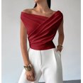 thumbnail image 6 of Women Summer Off the Shoulder Crop Cute Tops Sleeveless One Shoulder Ruched Y2K Going Out Tank Top Wine Red L, 6 of 7