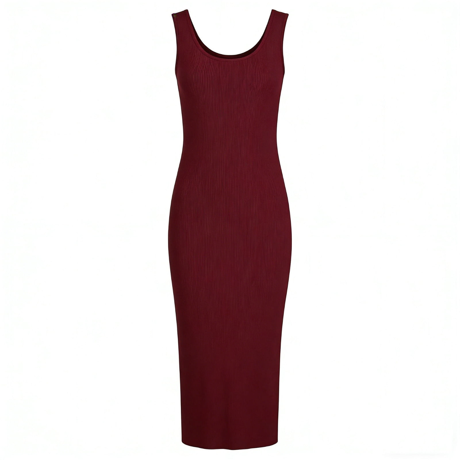 Dpjklzsn Women's Spaghetti Strap Bodycon Midi Dress, Scoop Neck Sleeveless Fitted Slip Dress