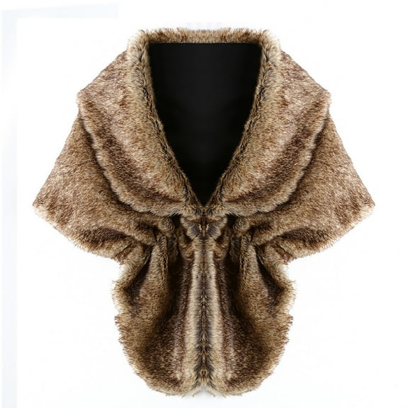 Lovskoo Women Faux Fur Coat Jackets Wrap Cape Shawl for Wedding Party Winter Keep Warm Outerwear Brown-B