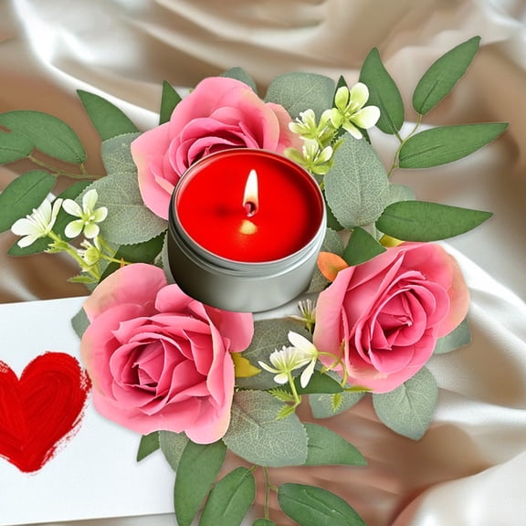 Gqtwoy Rose Candle Wreath Artificial Flower Ring, Silk Flower Candle Ring, Wedding Decoration Centerpiece, Valentine’s Day Table Decor, Elegant Holiday Accessory