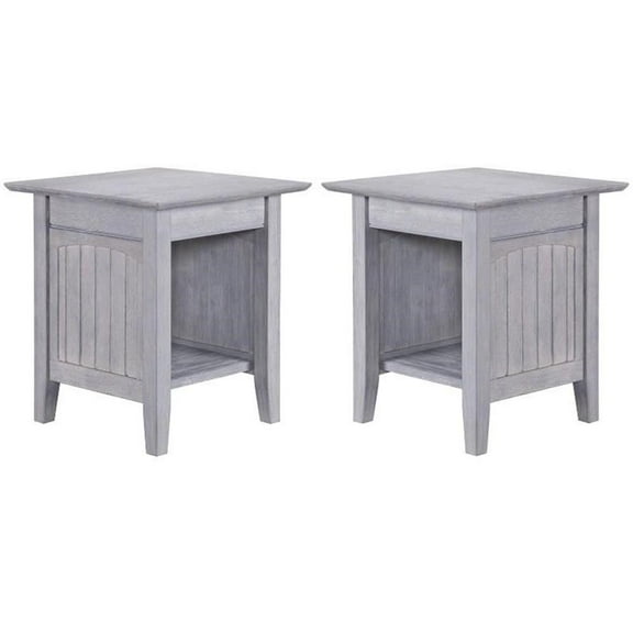 Home Square Solid Hardwood End Table in Driftwood Gray - Set of 2