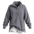 thumbnail image 6 of Womens Oversized Mock Neck Sweatshirts Quilted Placket Button Collar Sweatshirt Casual Long Sleeve Tops Pullover Tops Henley Y2k Collar Comfort Soft Sweaters,Gray,L, 6 of 6