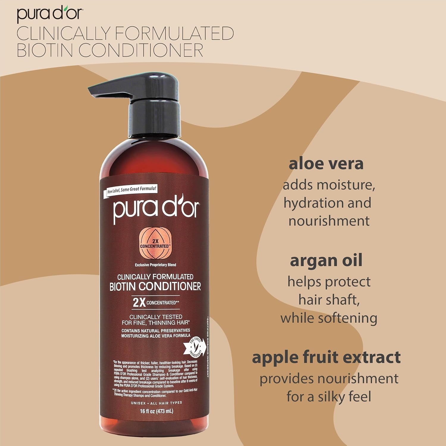 PURA D'OR Clinically Formulated Professional Grade Biotin Conditioner 16 Fl Oz