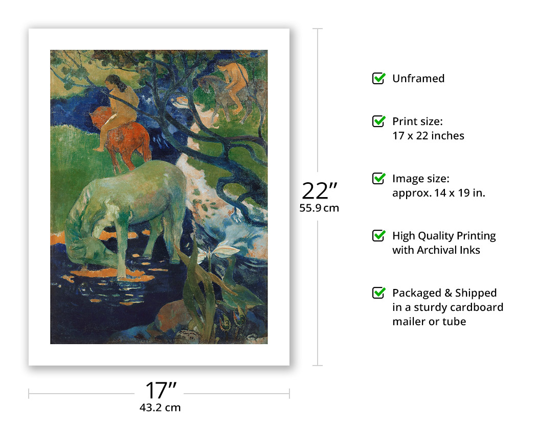 The White Horse (Le Cheval Blanc) - From an Original Color Painting by Paul Gauguin c.1898 - Bamboo Fine Art 290gsm Paper (Unframed) 17x22in