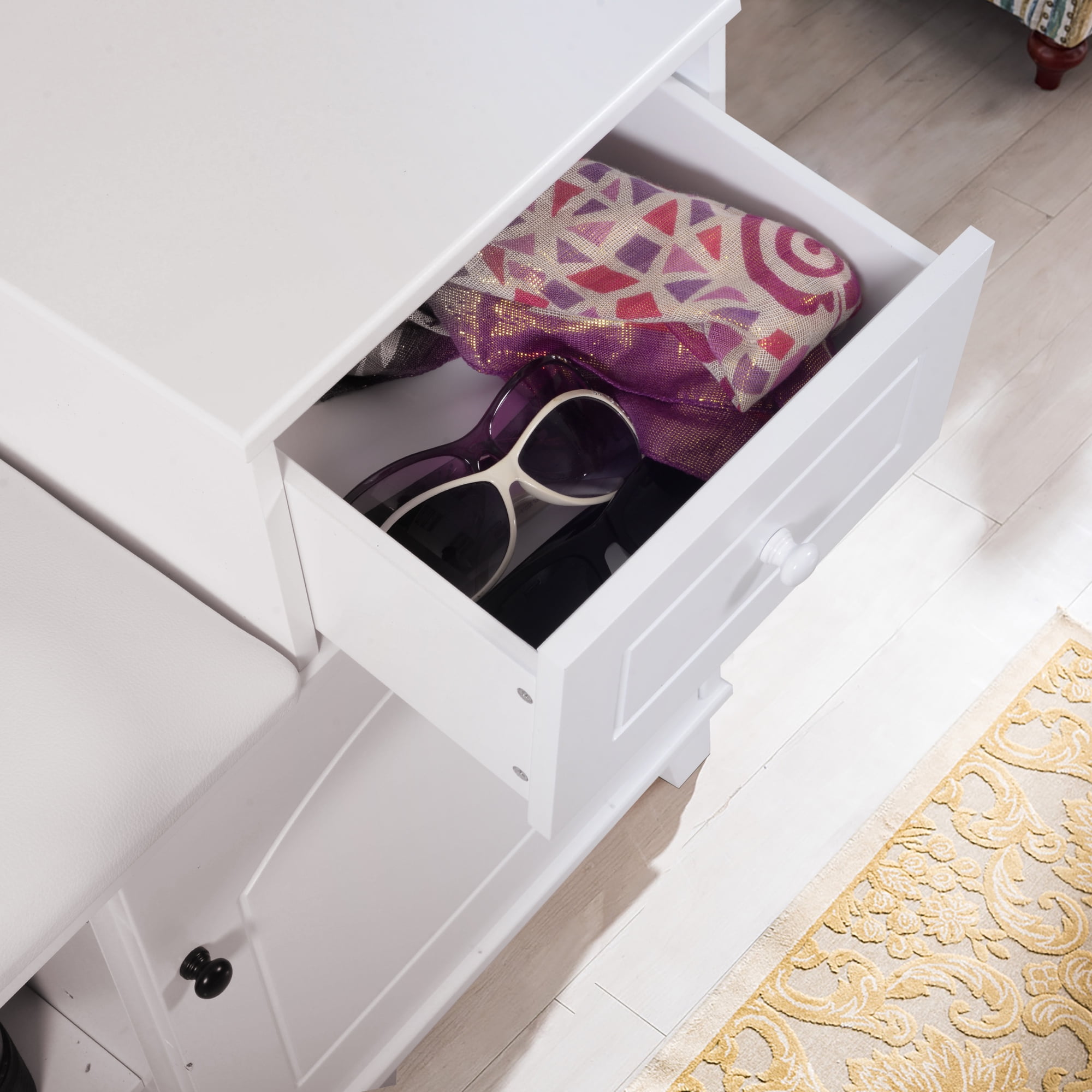 Free Shipping on Upholstered Modern Shoe Storage Cabinet with Door White Entryway  Storage Bench Cabinet ｜Homary