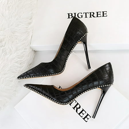 

Metal Chain Crocodile Pattern Pointed Toe Stiletto Heels Fashion Lightweight High Heels Women‘s Pumps
