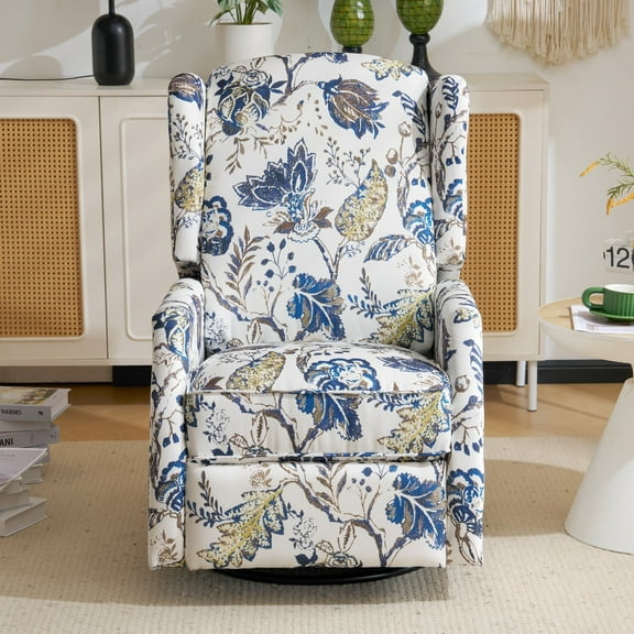 Swivel Rocker Recliner,Wingback Recliner Chair,Floral Accent Chair Fabric Chair with High Back,Padded Seat for Living Room,Bedroom, Home Office